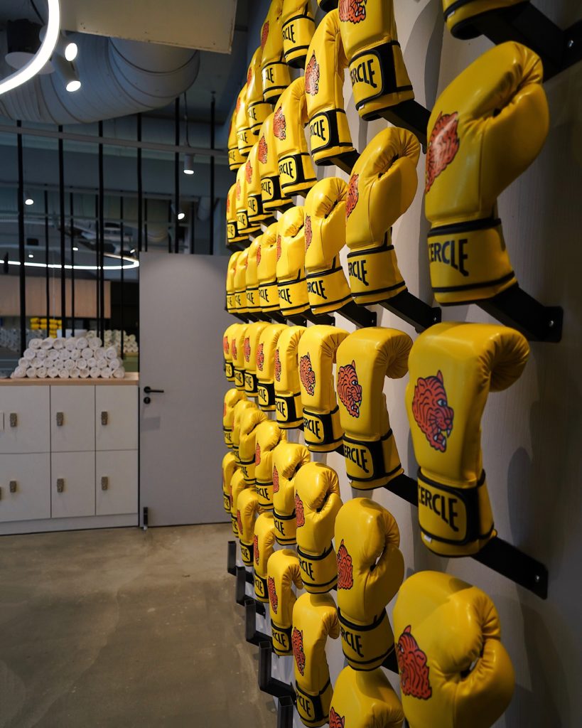 gants de boxe dans le studio du Cercle Boxing Montmartre