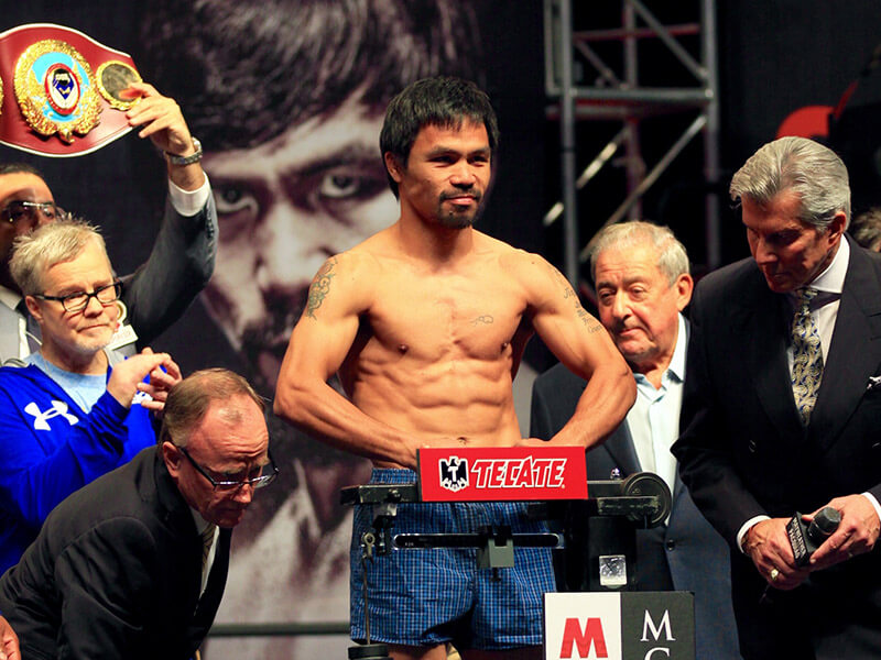 Manny Pacquiao at the official weigh-in for one of his fights